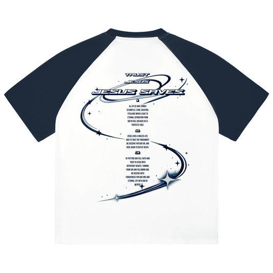 "Jesus Saves" Y2K Color-Blocked Raglan Sleeve T-Shirt