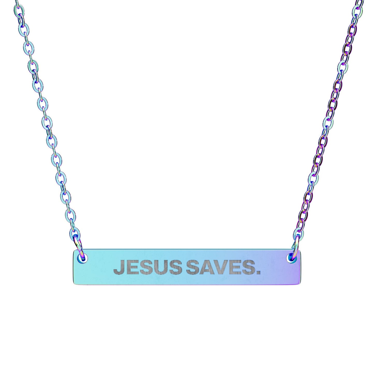"Jesus Saves" Horizontal Bar Necklace