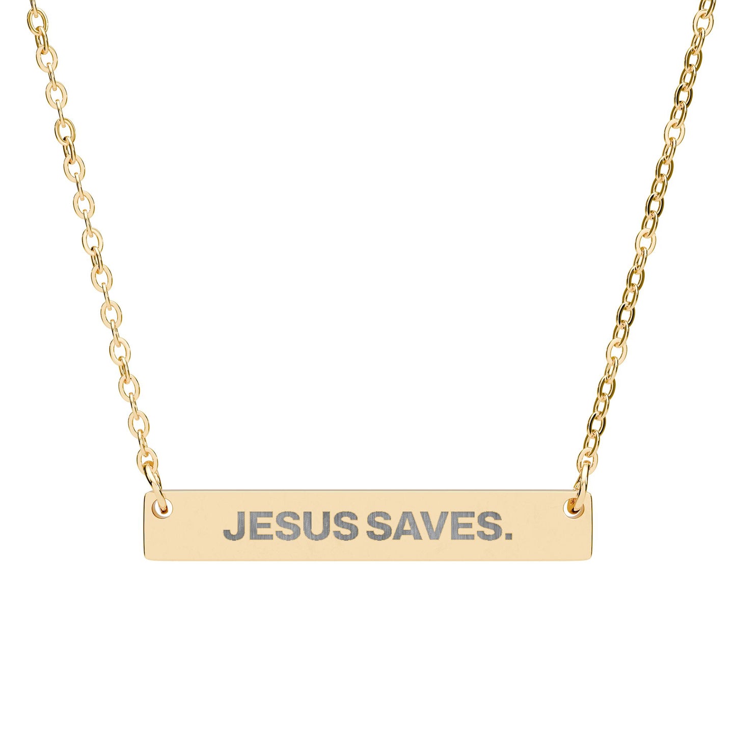 "Jesus Saves" Horizontal Bar Necklace