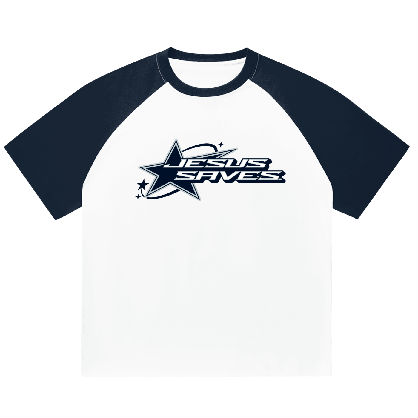 "Jesus Saves" Y2K Color-Blocked Raglan Sleeve T-Shirt