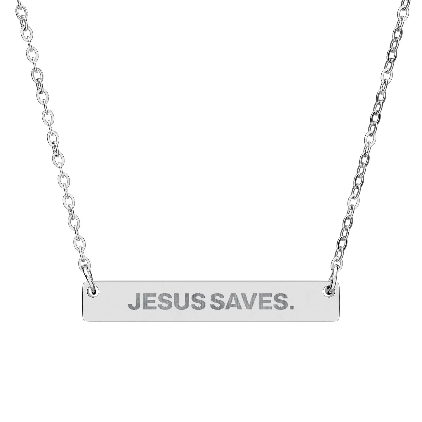 "Jesus Saves" Horizontal Bar Necklace