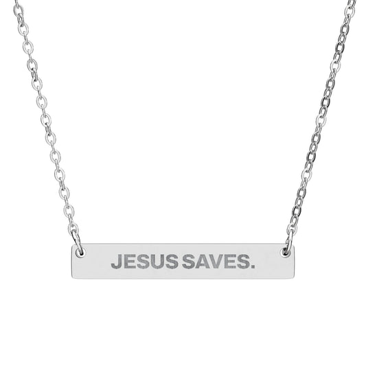 "Jesus Saves" Horizontal Bar Necklace