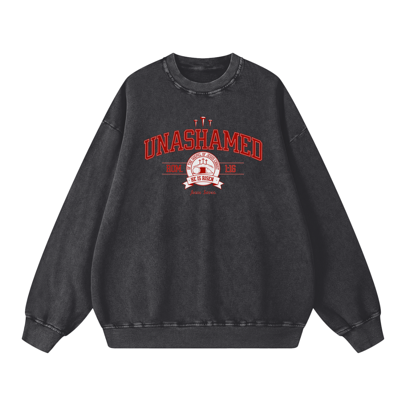 "Unashamed" Romans 1:16 Premium Acid-Washed Crewneck Sweatshirt