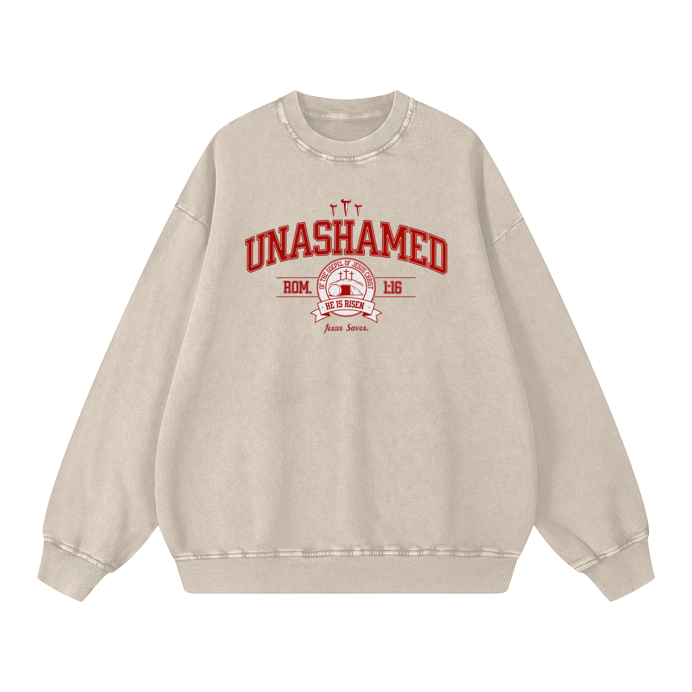 "Unashamed" Romans 1:16 Premium Acid-Washed Crewneck Sweatshirt